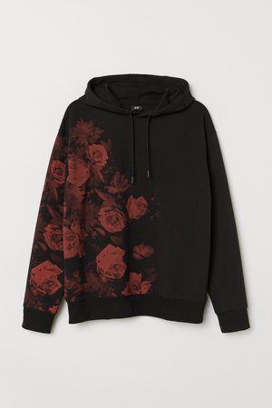 Printed Hoodie - Black/roses - Men | H&M US
