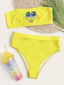 SpongeBob X ROMWE High Waist Bikini Swimsuit | ROMWE USA