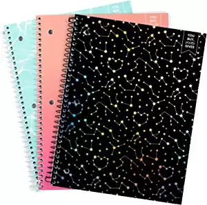 Amazon.com : Yoobi Printed Spiral Notebooks (Set of 3) - Celestial, Water & Earth Heart Prints - Pack of 1 Subject College Ruled 100 Sheets Paper, 3-Hole Punched - PVC Free Bulk Notebooks for School , Office & College – 3-Pack : Office Products