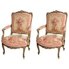 Pair Of 1stdibs Armchairs - Painted Parcel-Gilt Style Fauteuils Louis Xv Wood