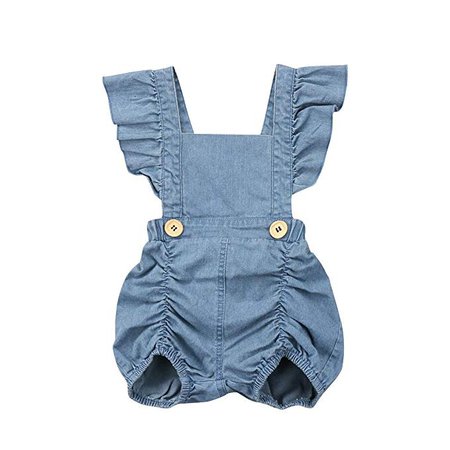 Amazon.com: Calsunbaby Infant Baby Girls One Piece Short Sleeve Ripped Demin Jeans Ruffle Romper Sunsuit Outfits Jumpsuit: Clothing