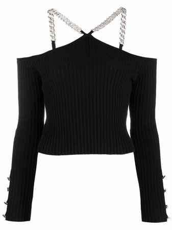 Shop Giuseppe Di Morabito cold-shoulder chain-embellished top with Express Delivery - FARFETCH