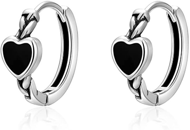 Amazon.com: SLUYNZ 925 Sterling Silver Black Heart Huggie Hoop Earrings for Women Teen Girls Small Heart Hoop Earrings Retro Punk Earrings (A-Silver): Clothing, Shoes & Jewelry
