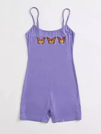 Butterfly Print Slip Romper | SHEIN USA purple