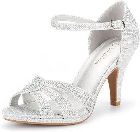 Amazon.com | DREAM PAIRS Women's Amore_1 Silver Glitter Fashion Stilettos Open Toe Pump Heel Sandals Size 10 B(M) US | Heeled Sandals