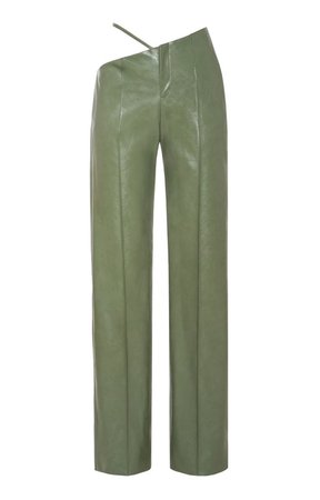 green cut out leather pant