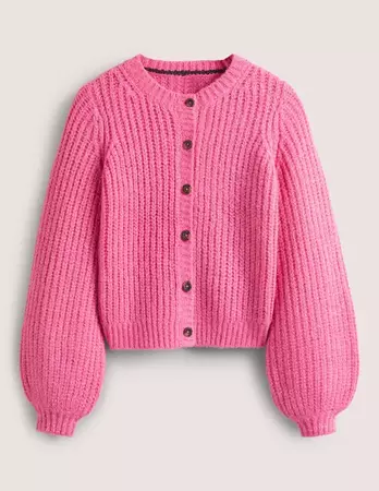 Pink Chunky Ribbed Fluffy Cardigan - Bright Pink Sparkle | Boden US