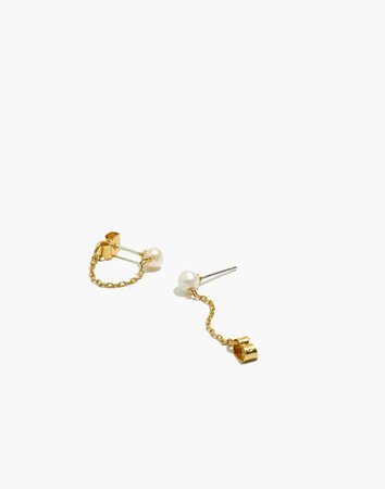 Freshwater Pearl Chain Stud Earrings gold