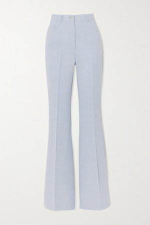 Farid Linen And Wool-blend Flared Pants - Blue