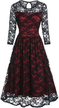 Amazon.com: Halloween Gothic Dress for Women Long Sleeve Vintage Midi Dresses Rose Print Lace Patchwork Elegant Dress Costumes : Clothing, Shoes & Jewelry