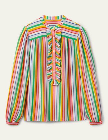 Ruffle Popover Blouse - Rainbow Multistripe | Boden US