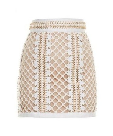 tan white lace mini skirt