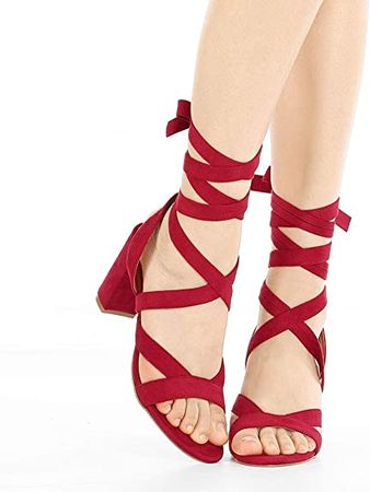 Amazon.com | Allegra K Women's Crisscross Chunky Heel Lace Ups Sandals | Heeled Sandals