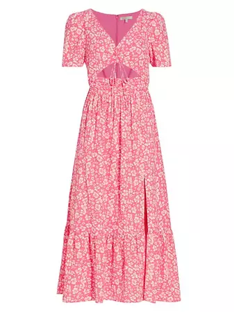 Shop Wayf Floral Ruched Cut-Out Midi-Dress | Saks Fifth Avenue