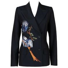 alexander mcqueen embroidered printed bird applique blazer jacket