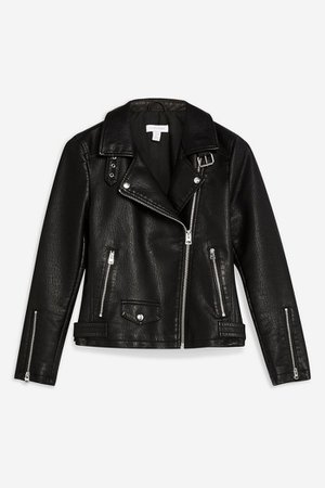 Black Faux Leather PU Biker Jacket | Topshop