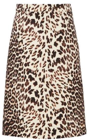 Leopard Print Wool Twill Skirt - Womens - Leopard