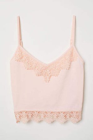 Short Tank Top with Lace - Pink