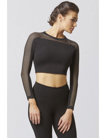 Black CoolMesh Long Sleeve Fitted Gym Top | Ladies Sportswear | Womens Gymwear - TLC Sport