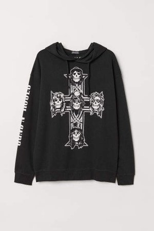 Printed Hooded Sweatshirt - Black
