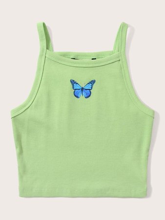 Butterfly Print Rib-knit Cami Top | SHEIN USA