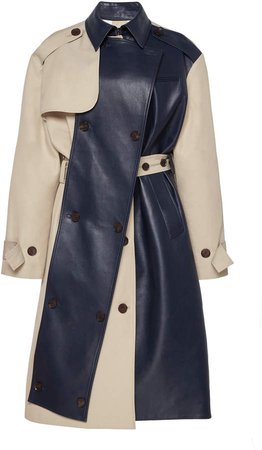 Rokh Leather-Paneled Cotton Trench Coat Size: 32