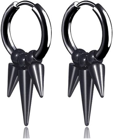 Amazon.com: Mgutillart Punk Rock Stainless Steel Spike Circle Huggie Hinged Hoop Earrings(Black3): Clothing, Shoes & Jewelry