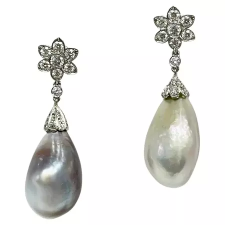 GIA Certified Natural Pearl And Diamond Earrings In Tiffany And CO Setting. For Sale at 1stDibs