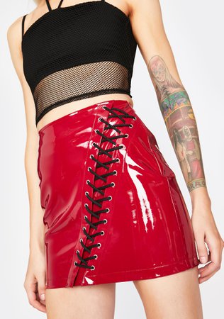 Horoscopez Lace Up Vinyl Skirt - Red | Dolls Kill