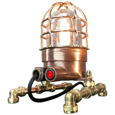Late Century Copper, Brass and Glass Edison Steampunk Industrial Table Lamp For Sale at 1stDibs