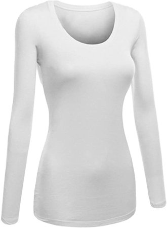 Amazon.com: Emmalise Women's Junior and Plus Size Basic Scoop Neck Tshirt Long Sleeve Tee, 2XL, White: Clothing
