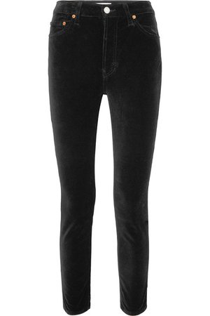 RE/DONE | High Rise Ankle Crop stretch-velvet skinny pants | NET-A-PORTER.COM