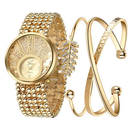YOZUMD Wristwatch Bangle Set,3Pcs Fashion Women Rhinestone Leaf Bangle Quartz Analog Wristwatch Jewelry Gifts - Walmart.com