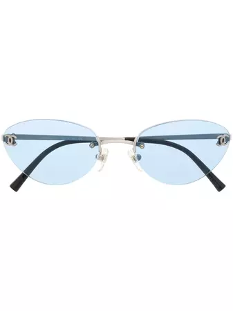CHANEL Pre-Owned 1990-2000s cat-eye Frame Logo Sunglasses - Farfetch