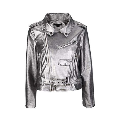 ACHIEWELL Women's Leather Silver Slim Jacket Zipper Biker Coat at Amazon Women's Coats Shop
