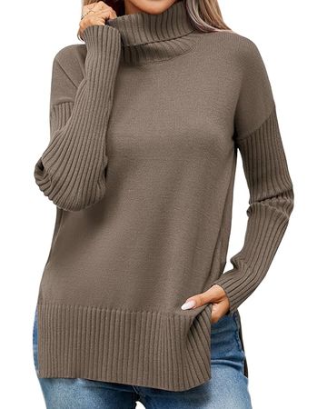 LUYAA 2023 Turtleneck Oversized Tunic Sweater Ribbed Knit Chunky Long Winter Pullover Tops for Women Casual Nutmeg M at Amazon Women’s Clothing store
