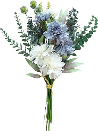 Amazon.com: Jinborlend Artificial Flowers Bouquet for Decoration, Silk Dahlia Blue and White Wedding Bridal Table Centerpieces Floral Arrangements Vase Home Kitchen Living Room Decor : Home & Kitchen