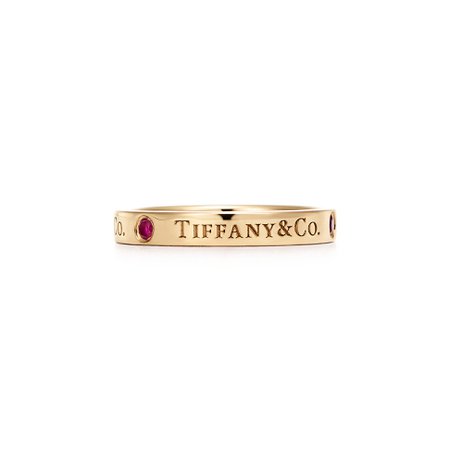 Tiffany & Co.® band ring in 18k gold with rubies, 3 mm wide. | Tiffany & Co.