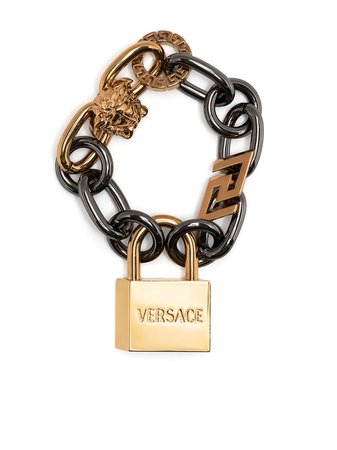 Versace logo padlock-charm bracelet - FARFETCH