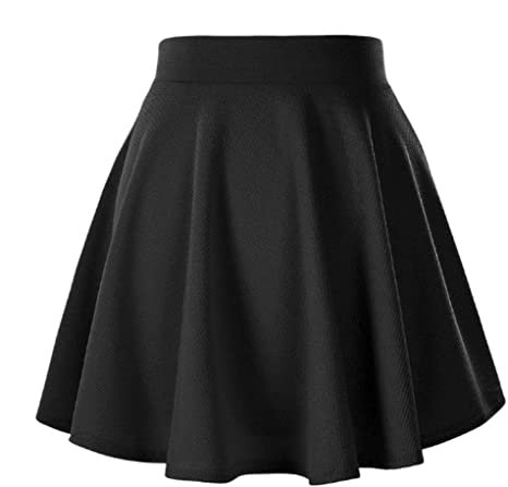 Afibi Casual Mini Stretch Waist Flared Plain Pleated Skater Skirt (XX-Large, Black) at Amazon Women’s Clothing store