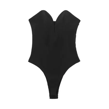 Black Heart Shape Collar Off-the-shoulder Design Bodysuit