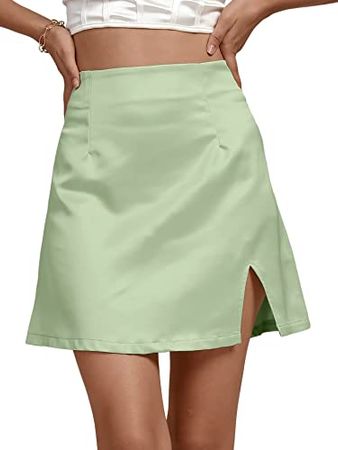 Amazon.com: LYANER Women's Satin Silky Split Slit Hem High Wasit Zipper Mini Short Skirt : Clothing, Shoes & Jewelry