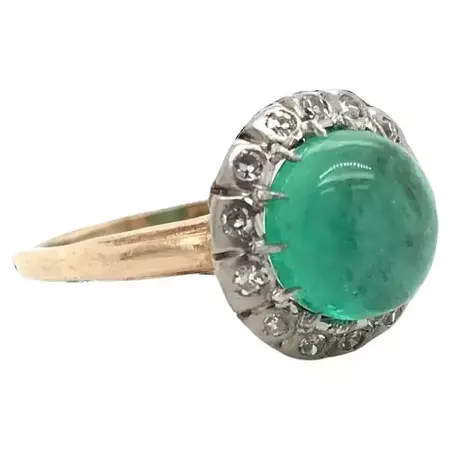 Antique Edwardian Cabochon Emerald Ring For Sale at 1stDibs