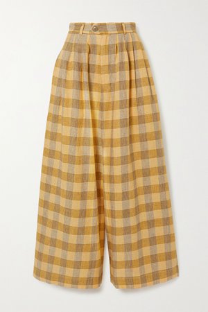 Yellow Checked linen wide-leg pants | King & Tuckfield | NET-A-PORTER