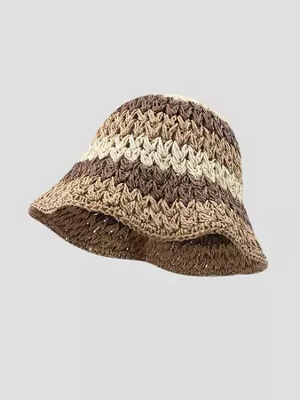 1pc Women Color Block Striped Straw Bucket Hat For Travel Boho | SHEIN USA