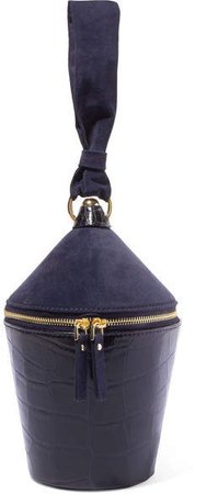 STAUD - Minnow Suede And Croc-effect Leather Tote - Navy