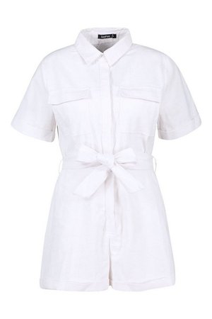Cord Pocket Front Belted Playsuit | Boohoo