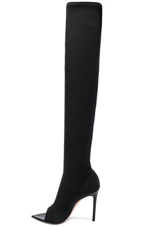 Gianvito Rossi Gotham Cuissard Peep Toe Thigh High Boots in Black & Black | FWRD