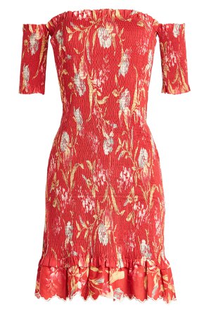 Corsair Smocked Off-the-Shoulder Linen-Cotton Floral Dress Gr. 0