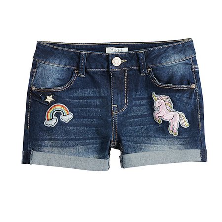 Girls 7-16 & Plus Size Mudd® Unicorn & Rainbow Patches Denim Shorts